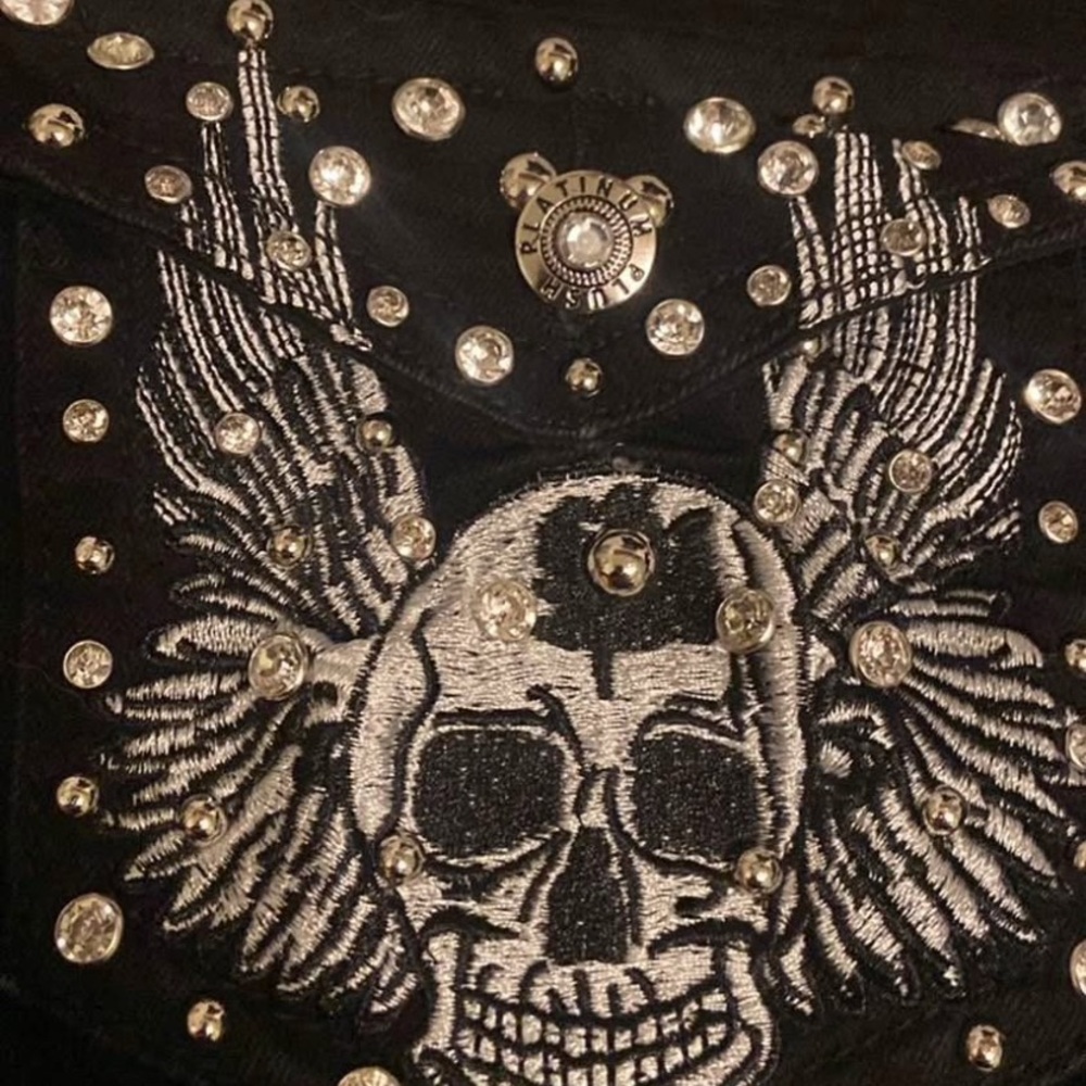 Black Skull Embellished Jeans 7x31L